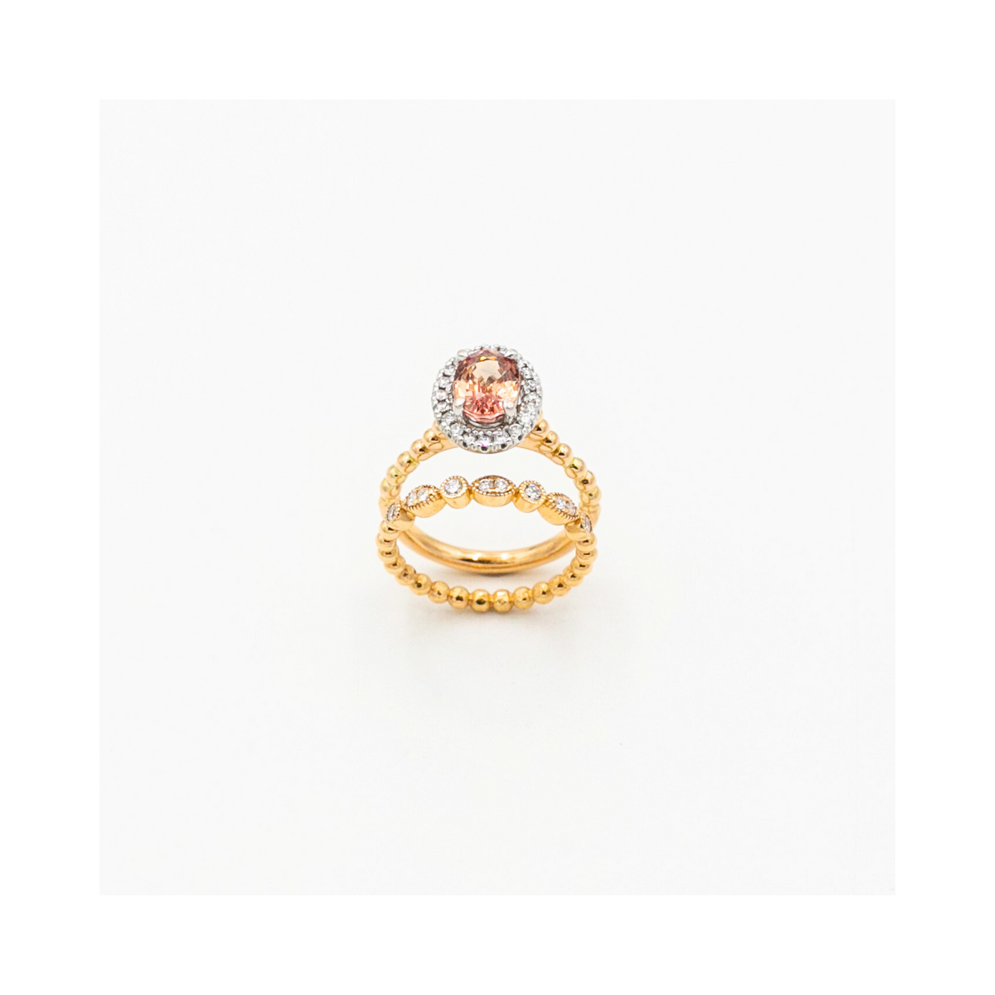 Peach Sapphire & Diamond Ring Handcrafted Pania Fine Jewellery Australia