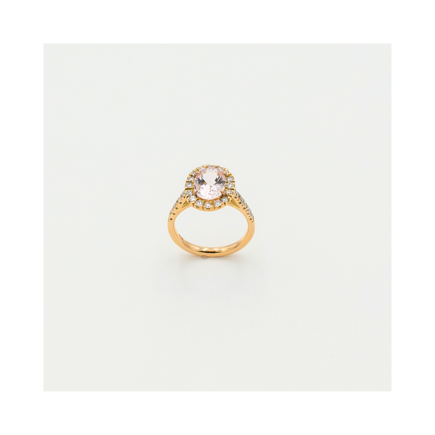 Morganite & Diamond Ring 18ct Rose Gold Halo & Shoulders Size L Hancrafted Pania Fine Jewellery
