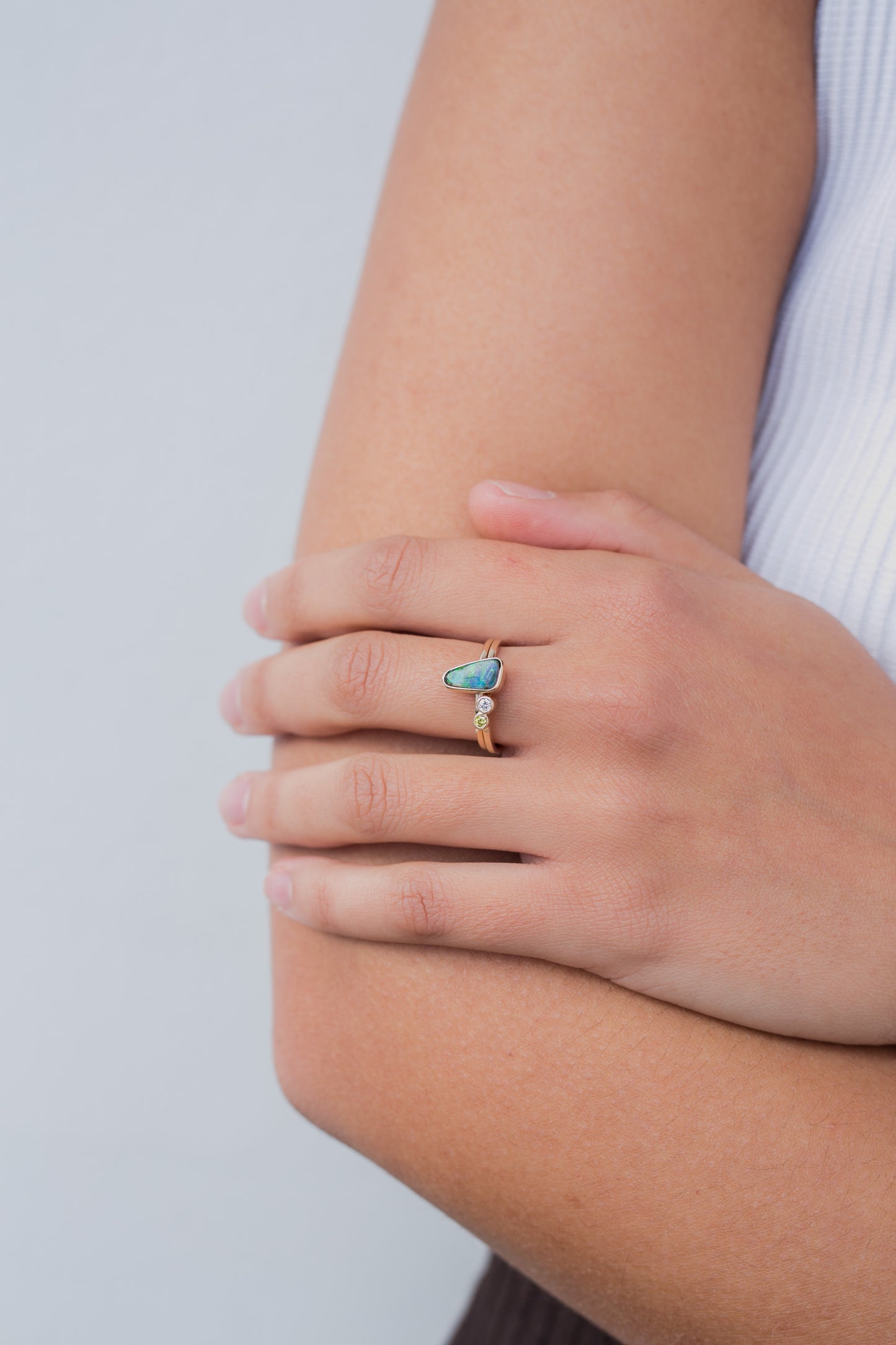 Black Opal Triangle Ring