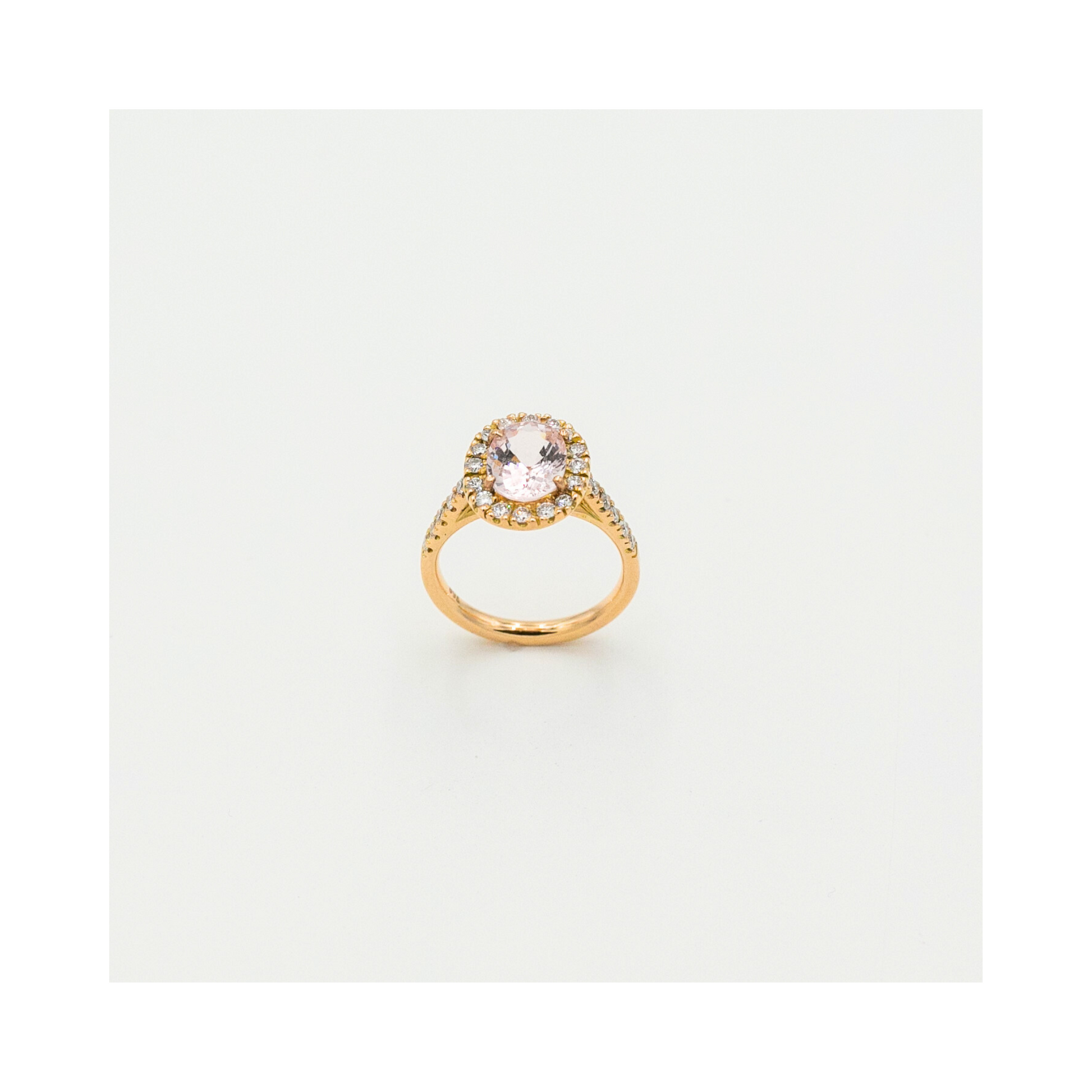 Morganite & Diamond Ring 18ct Rose Gold Halo & Shoulders Size L Hancrafted Pania Fine Jewellery