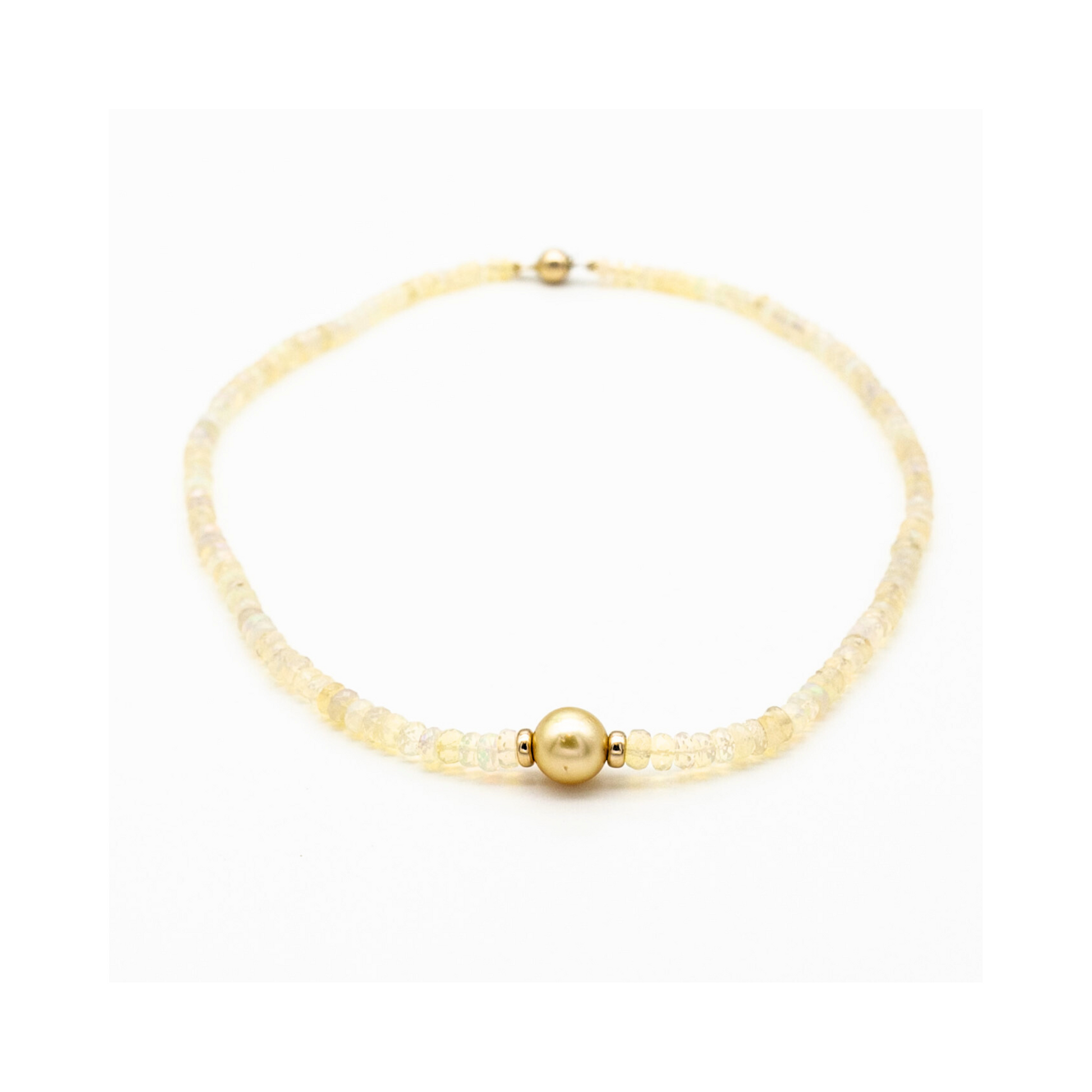 Golden South Sea Pearl & Opal Rondel Necklace Pania Fine Jewellery Australia 