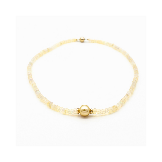 Golden South Sea Pearl & Opal Rondel Necklace Pania Fine Jewellery Australia 