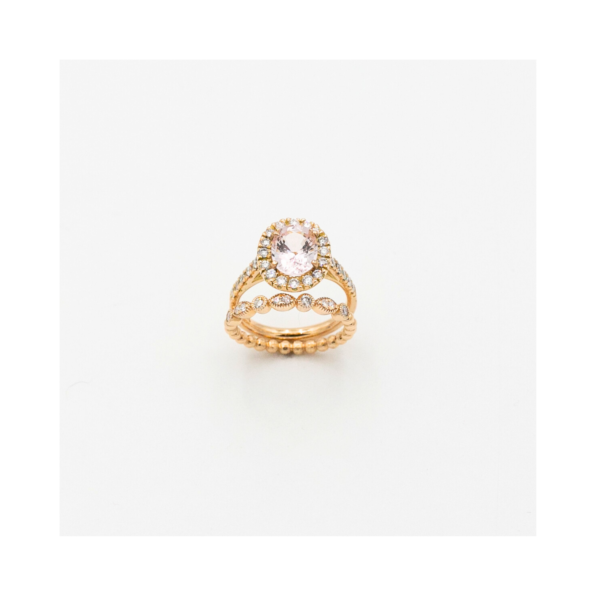 Morganite & Diamond Ring 18ct Rose Gold Halo & Shoulders Size L Hancrafted Pania Fine Jewellery