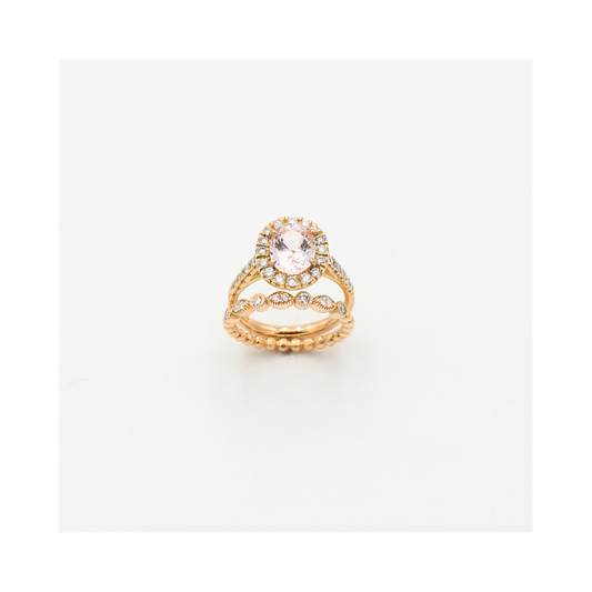 Morganite & Diamond Ring 18ct Rose Gold Halo & Shoulders Size L Hancrafted Pania Fine Jewellery